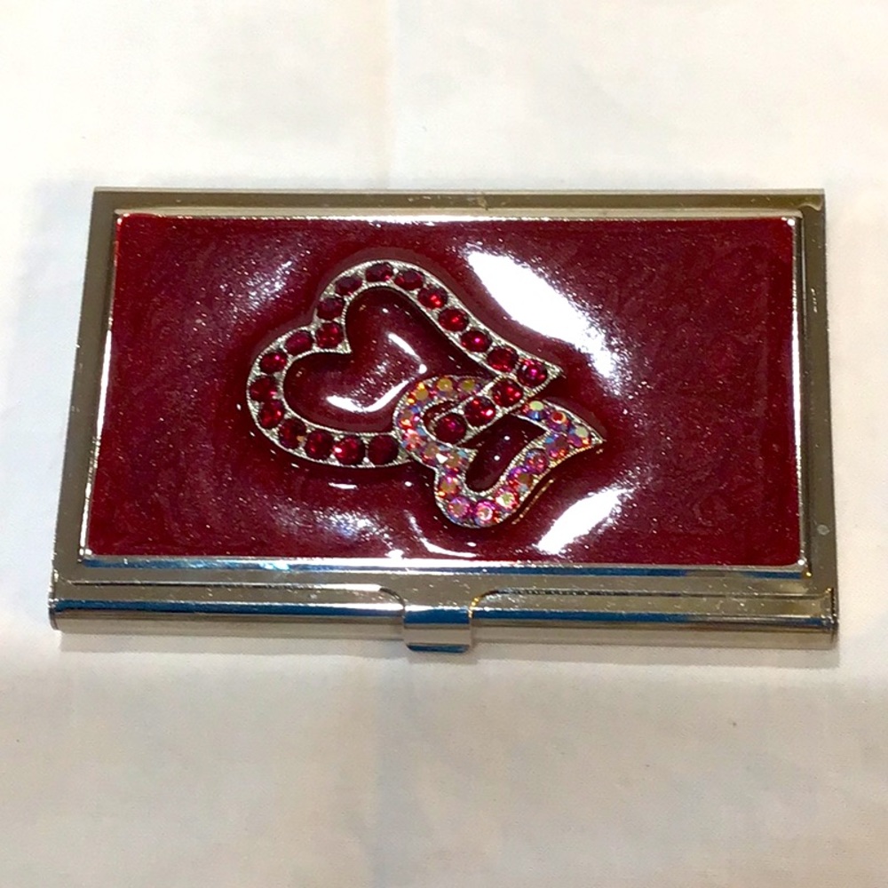 Celine Dion enamel & rhinestone Hearts card case